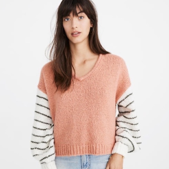 Madewell Wool Alpaca Blend Colorblock Balloon Sleeve Pullover Sweater Size S - Picture 2 of 12